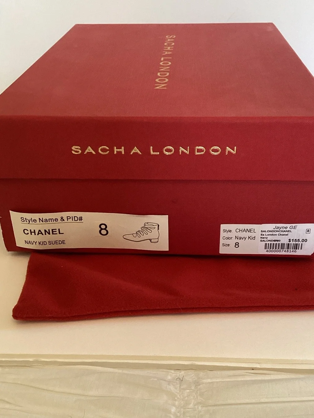 Sacha London Chanel Navy KidbSuede Strappy Pointed-Toe Flats